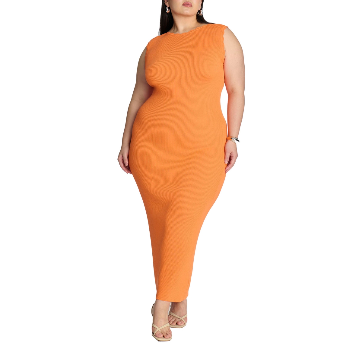 Plus Size Stitch Detail Sweater Dress - Orange