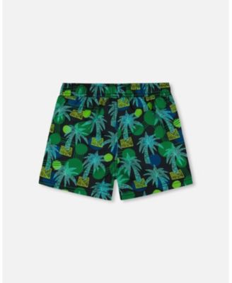 Boy Printed Swim Trunks Green Jungle On Black - Toddler|Child