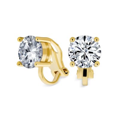 2CT Solitaire Round Cubic Zirconia Silver Black CZ Clip On Stud Earrings