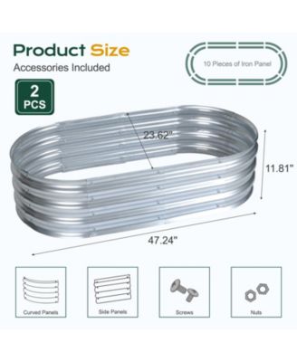 2Pcs Galvanized Raised Garden Bed Kit,47.24''(L) x 23.62''(W) x11.81''(H) Outdoor Garden Planter Oval Large Boxes for Vegetables, Flowers, Herbs - Silver