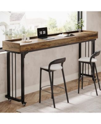 Overbed Table with Wheels, Mobile Computer Desk Makeup Vanity Desk with Storage, Standing Laptop Cart, Over Bed Makeup Table with Mirror, Vanity Desk for Bedroom, Rustic Brown