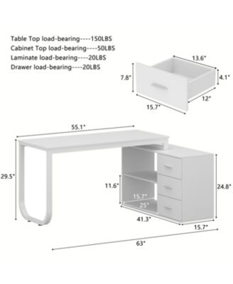 55.1 in. L-Shaped Brown Wood Computer Desk Writing Desk Office Executive Desk W/Removable Tabletop, Shelves, 3-Drawers