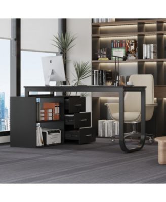 3-Drawers Removable Tabletop L-Shaped Computer Desk, Writing Desk, Office Desk,Shelves