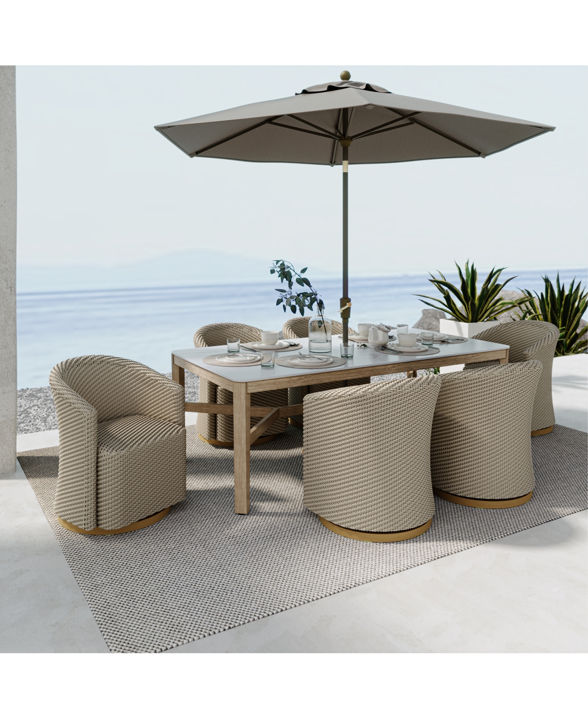 Agio Reid Outdoor Dining 7pc Set (rectangular Table & 6 Swivel Chairs) In Beige