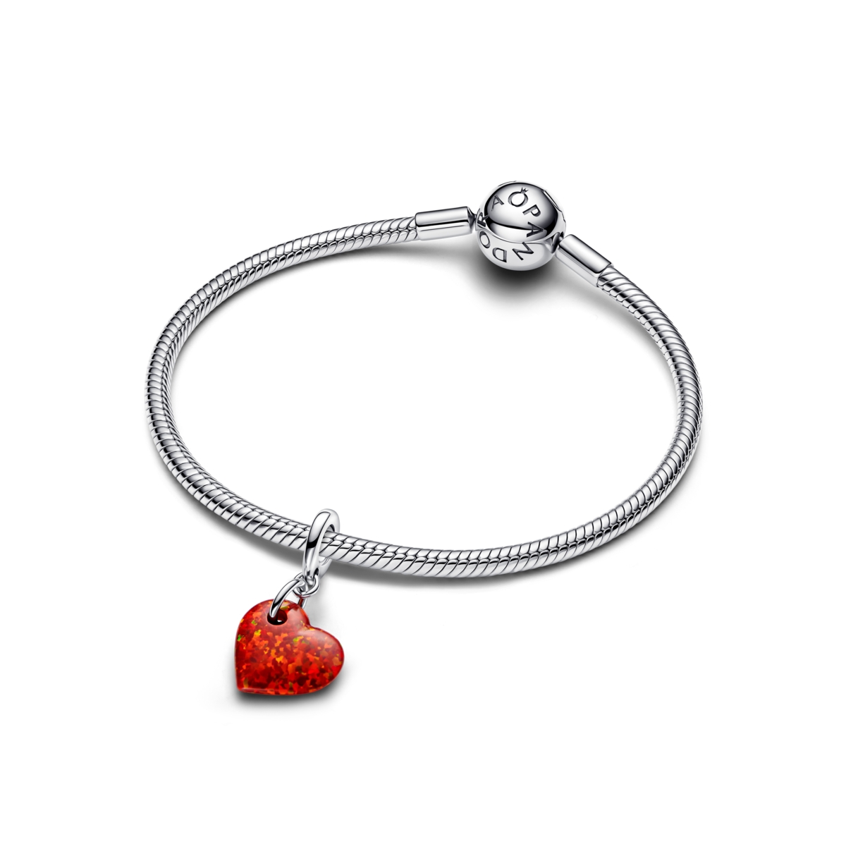 Pandora Sterling Silver Opalescent Red Heart Dangle Charms In Sterling Silver