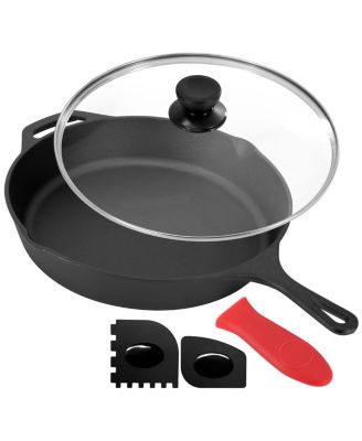 12 Inch Pre-Seasoned Cast Iron Skillet with Tempered Glass Lid