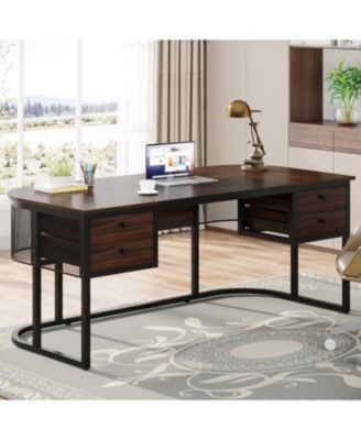 63-Inch Executive Desk with 4 Drawers, Large Office Desk Computer Desk, Business Furniture Desk Workstation for Home Office, Dark Walnut