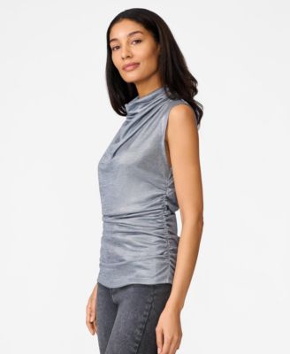 Women's Metallic Jersey Cowl Neck Top