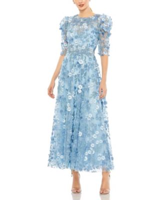 Women's Applique High Neck Puff Sleeve A Line Dress