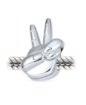 Retro Hippie Peace Sign Charm Bead in Oxidized Sterling Silver Bracelets
