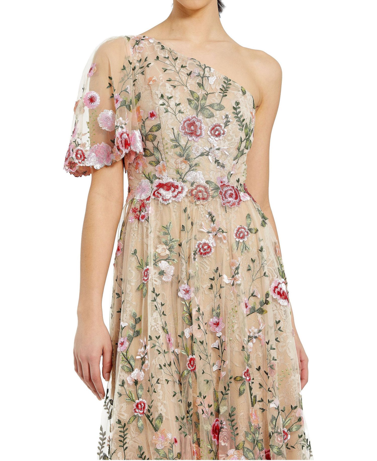 Women's One Shoulder Lace Embroidered Dress