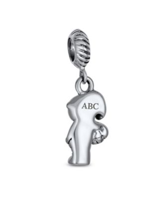 Cartoon Cheerleader Soccer Player Dangle Charm Bead Sterling Silver Bracelet