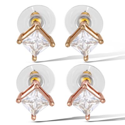 Square-Cut Crystal Stud Earrings Set