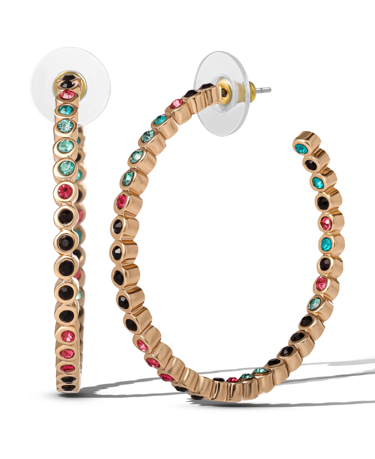 Gold-Tone Multicolor Crystal Hoop Earrings - Gold tone, blue