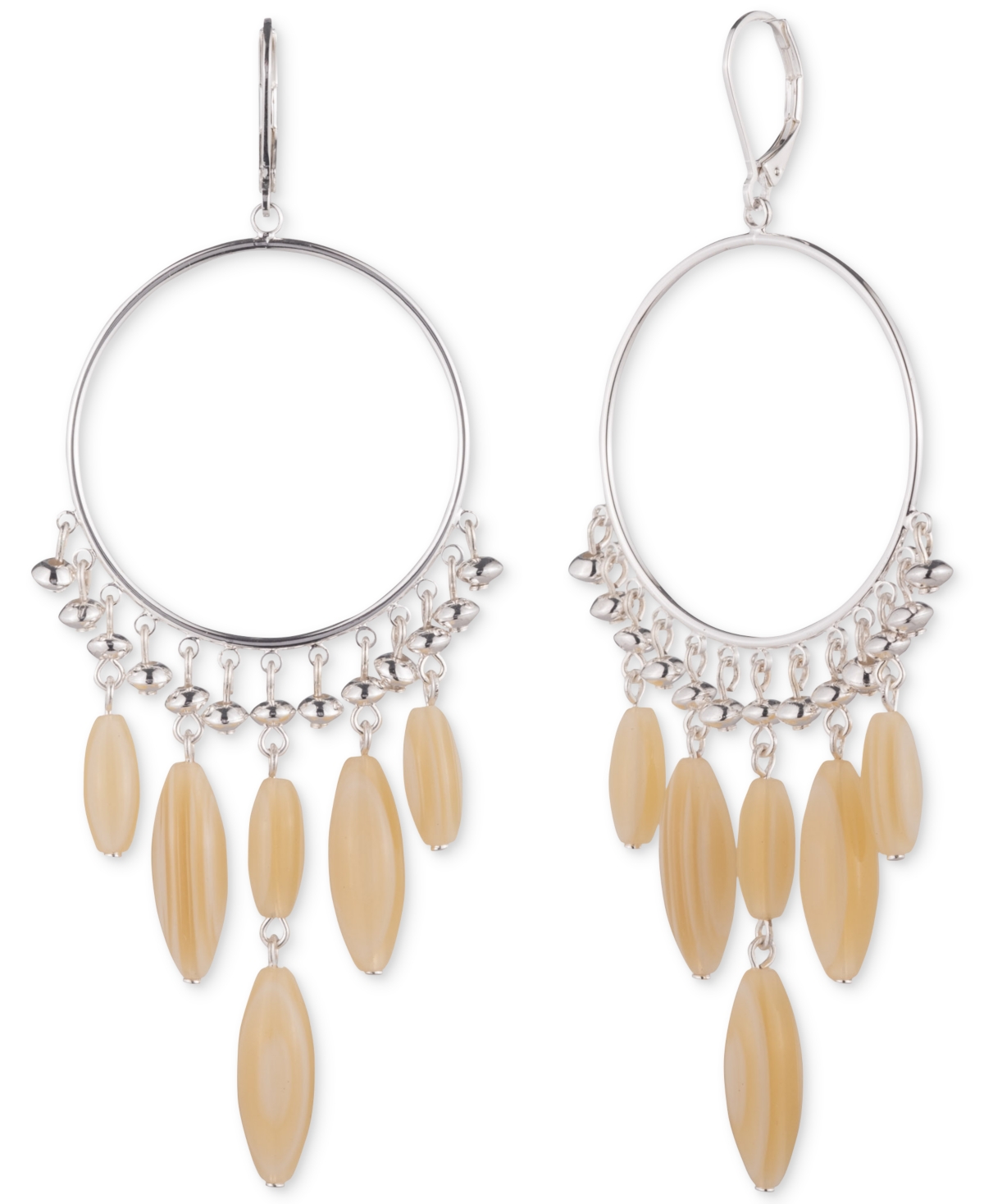 Shop Ralph Lauren Silver-tone Cream Bead Drop Extra Large Hoop Earrings, 3.9" In White