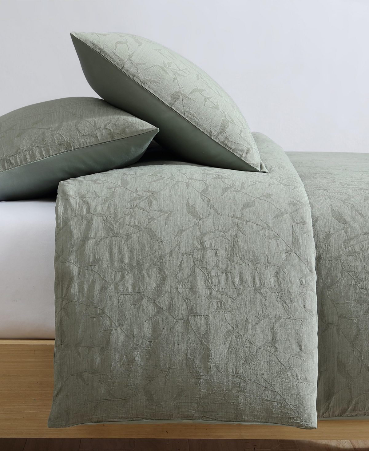 Calvin Klein Branching Leaves Cotton Jacquard 3-pc. Comforter Set, Queen In Moss
