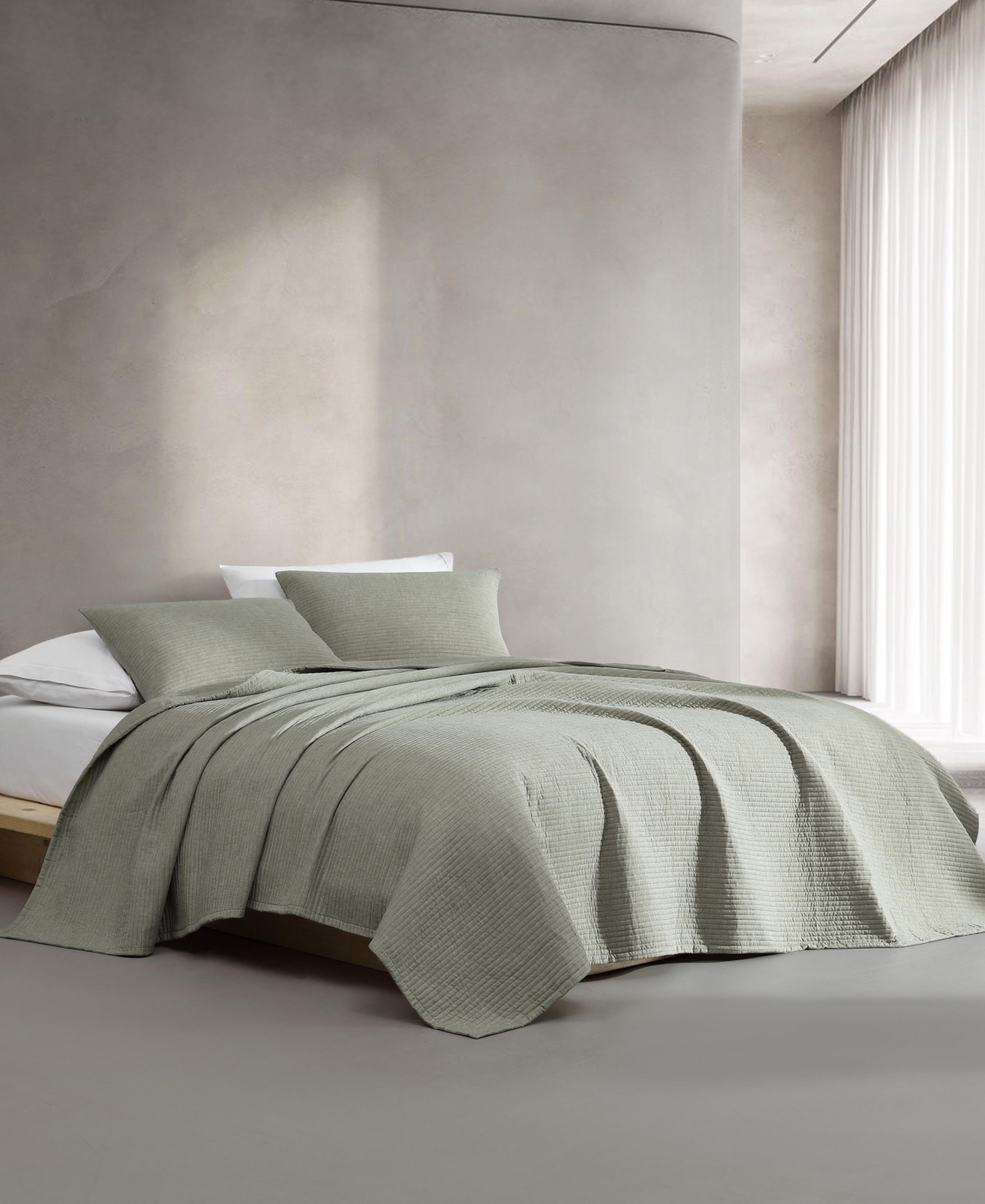 Calvin Klein Mini Channel Stitch Solid 3-pc. Quilt Set, Queen In Vetiver Green