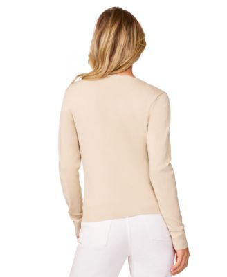 Women's 3/4-Sleeve Scalloped Cropped Cardigan Sweater