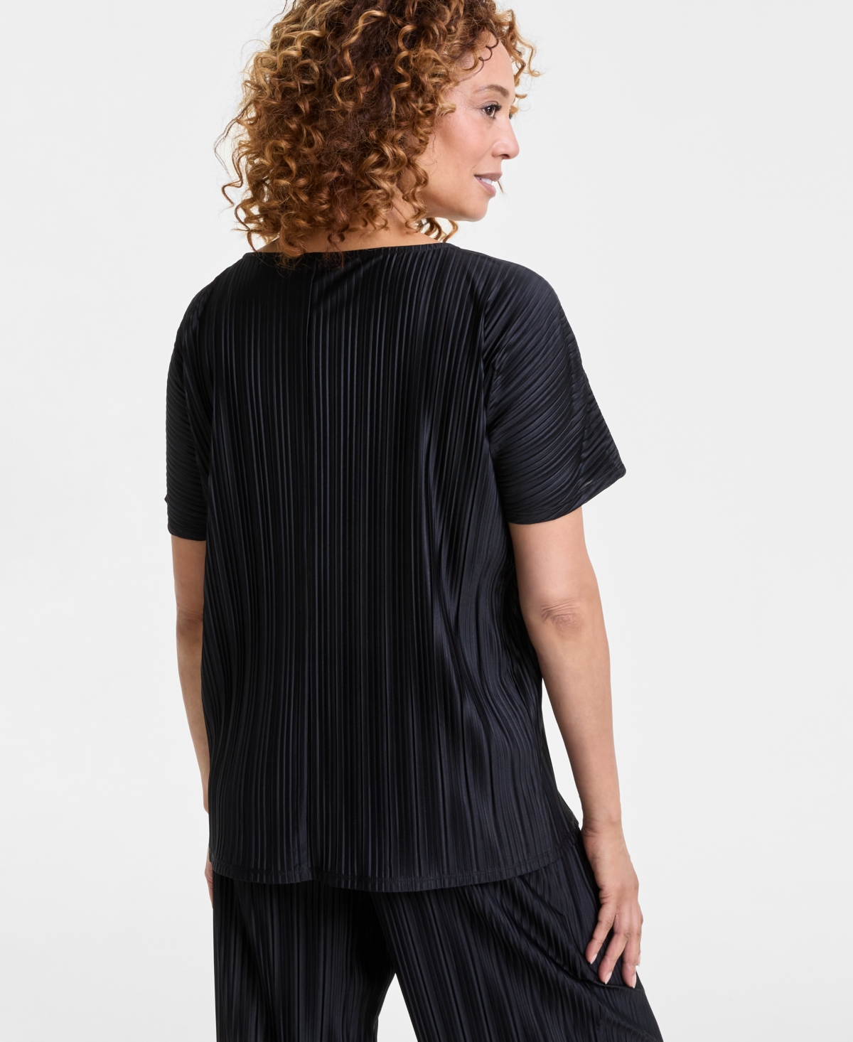 Jm Collection Women's Pleated Dolman Short-sleeve Top, Exclusively At Macy's In Deep Black