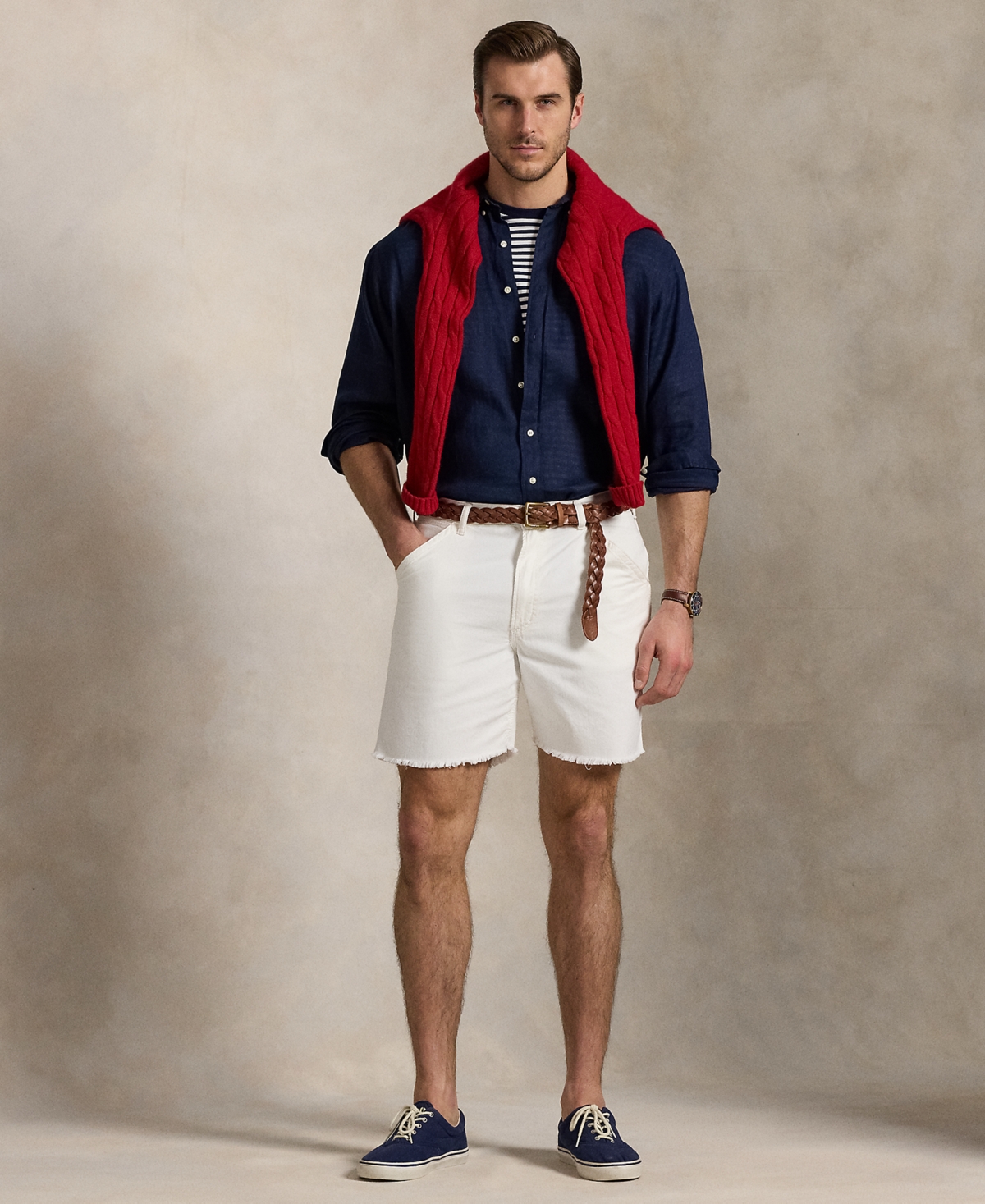 Polo Ralph Lauren Classic Fit Solid Navy Short Sleeve Linen Button-down Shirt In Blue