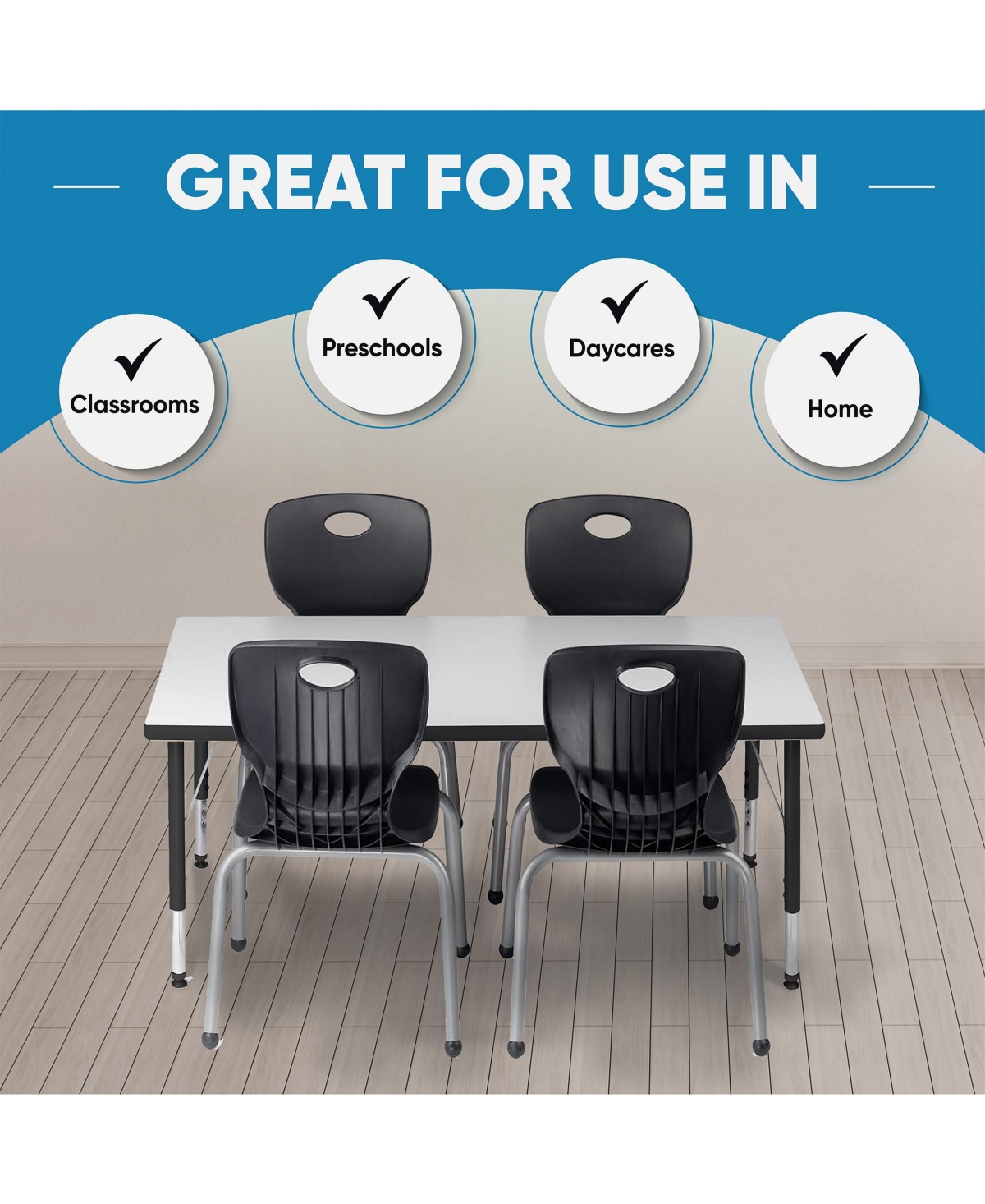 Bintiva Activity Table 24" x 48" Gray Edge - Gray Legs Adjusts 21" - 30" - Black edge