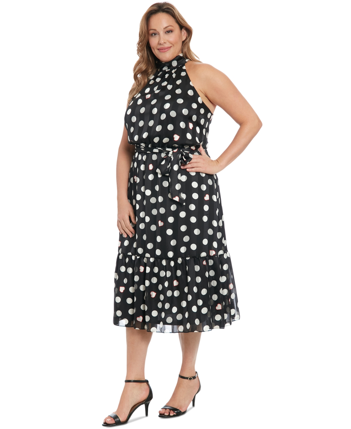London Times Tie Waist Halter Midi Dress In Black Cream