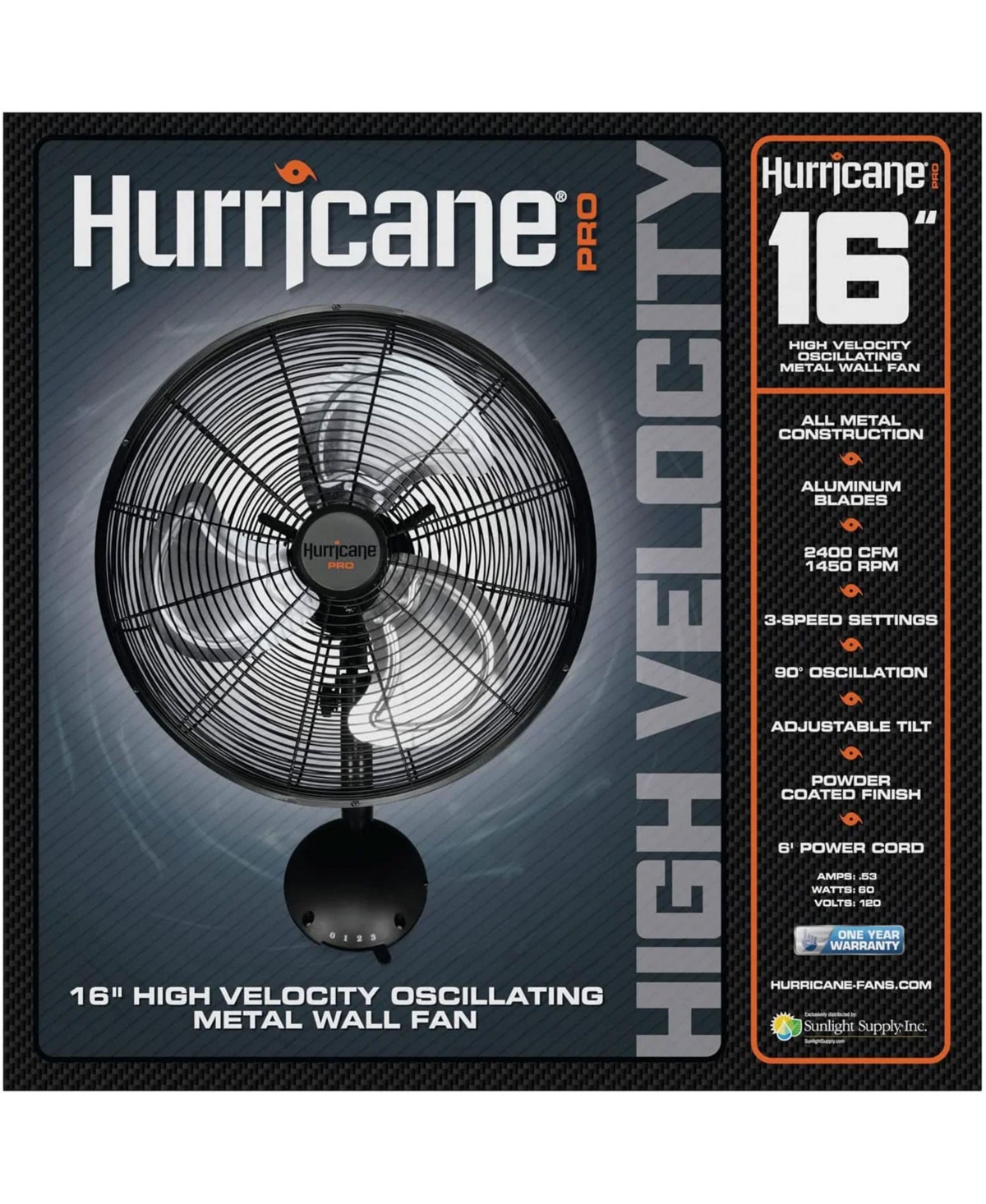 Hurricane 16 Inch Pro High Velocity Oscillating Metal Wall Fan, Black (2 Pack)