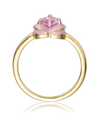 Teens 14k Gold Plated with Pink Cubic Zirconia & Enamel Halo Heart Stacking Ring
