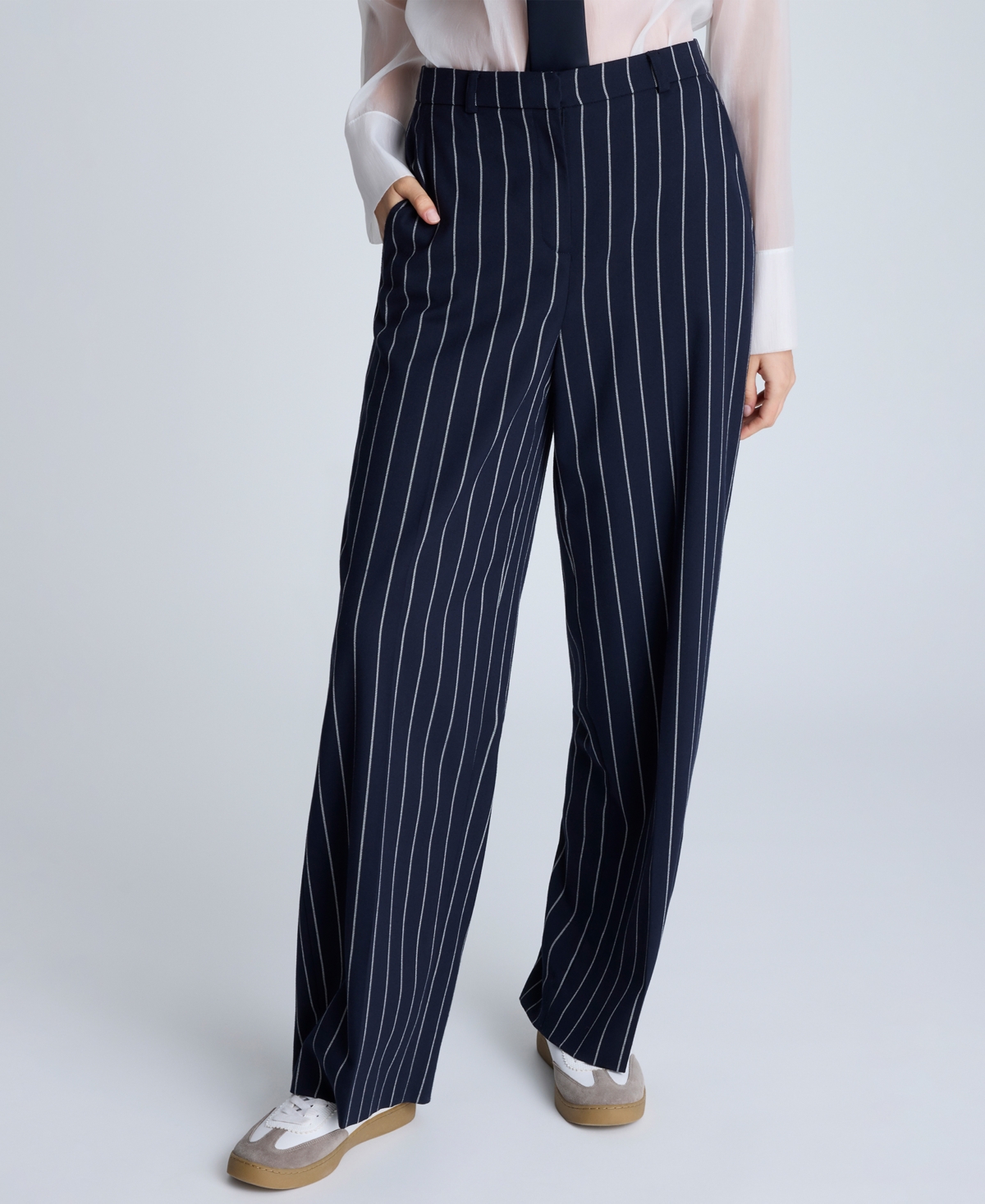 Kenneth Cole High Waist Stripe Wide Leg Pants In Blue