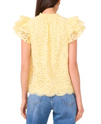 Women's Eyelet Flutter-Sleeve Top