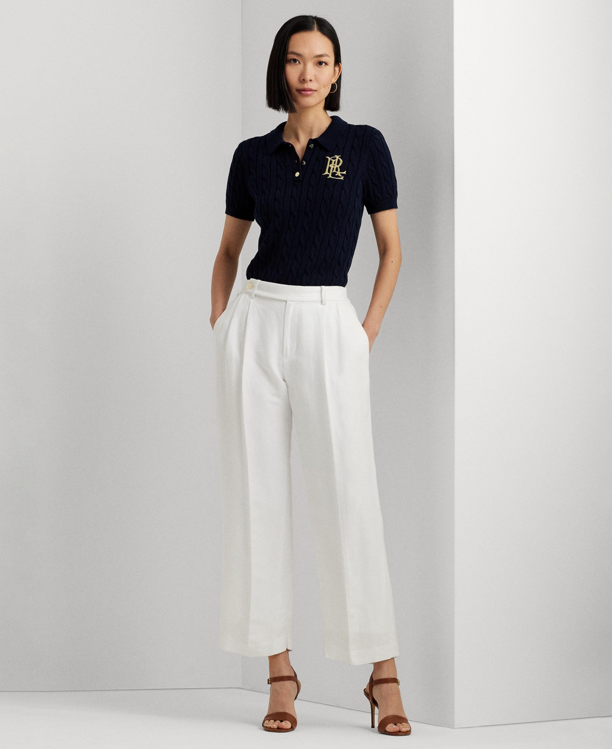 Shop Ralph Lauren Women's Cable-knit Polo Shirt In Lauren Navy