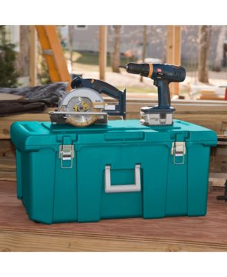 Wheeled Footlocker, Plastic Utility Storage Container, Teal, 2 Pack