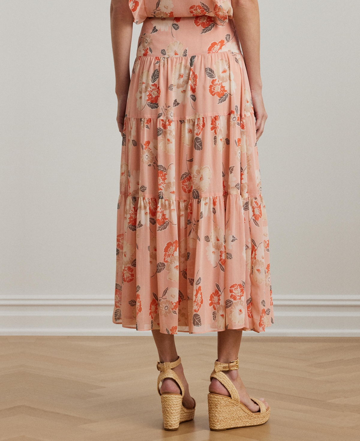 RALPH LAUREN WOMEN'S FLORAL CRINKLE GEORGETTE TIERED SKIRT, REGULAR & PETITE 