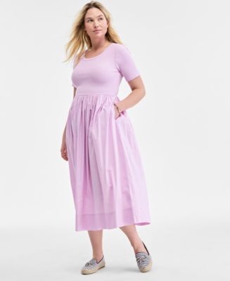 On 34th Women's Mixed-Media Short-Sleeve Midi Dress, Exclusively at Macy's  - Macy's