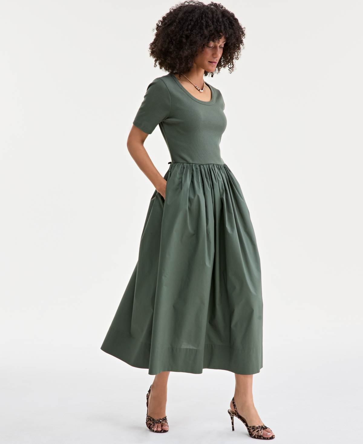 On 34th Trendy Plus Size Scoop-neck Mixed-media Midi Dress, Exclusively At Macy's In Palmetto