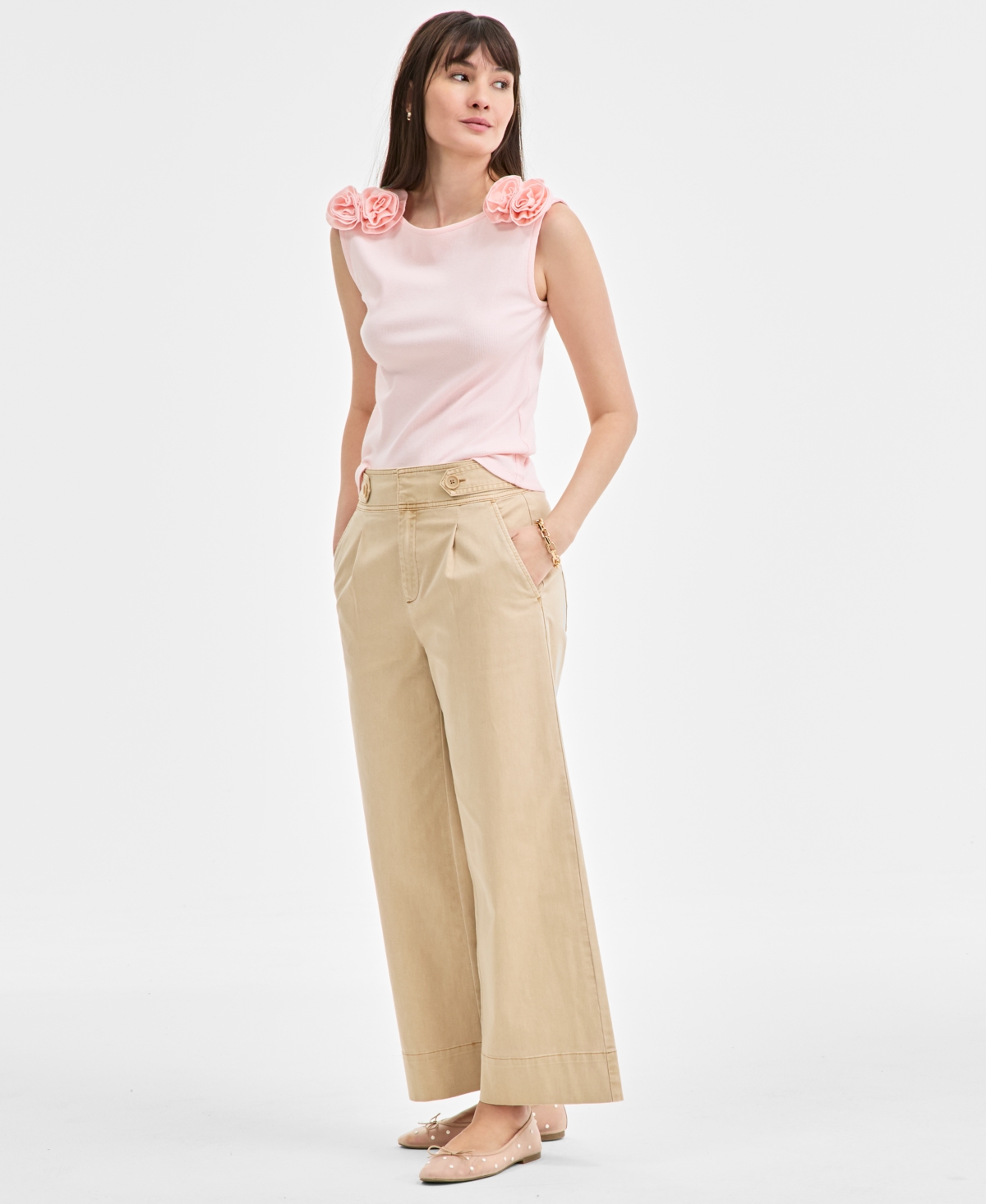 Women's High Rise Cropped Wide-Leg Pants, Exclusively at Macy's - Cinnamon Brulee
