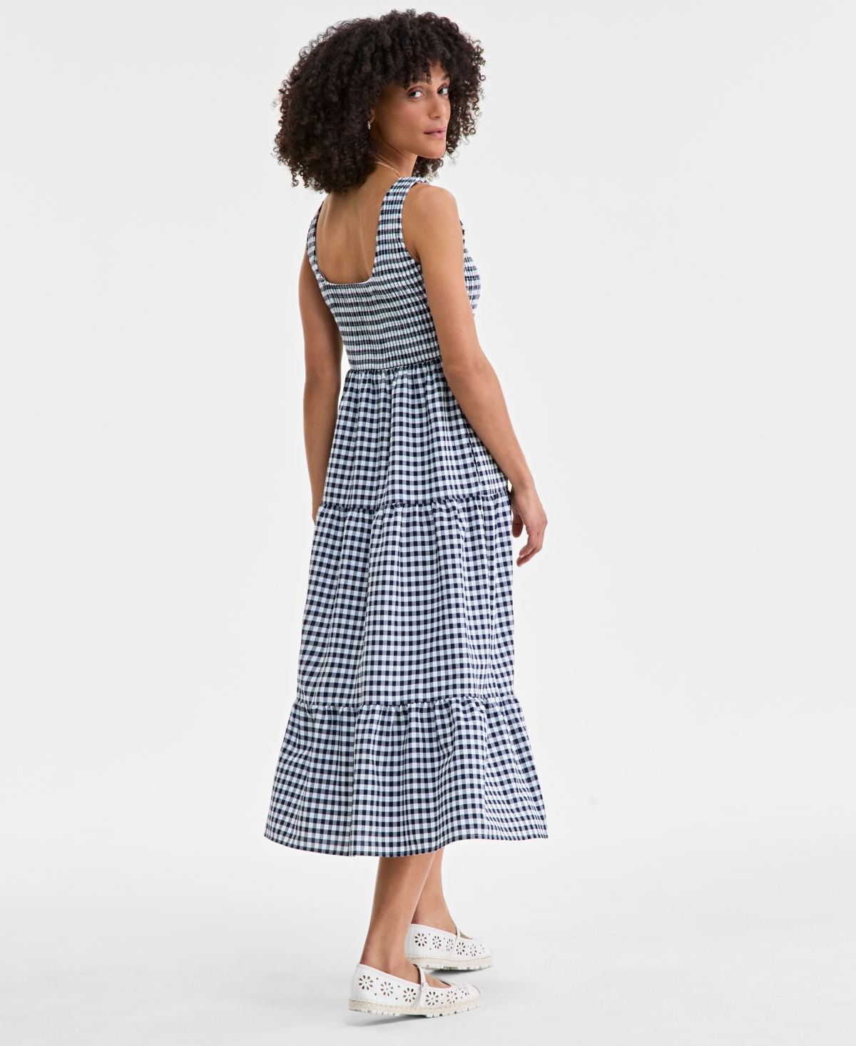 Shop On 34th Women's Woven Printed Tiered Scoop-neck Tank Midi Dress, Exclusively At Macy's In Intrepid Blue