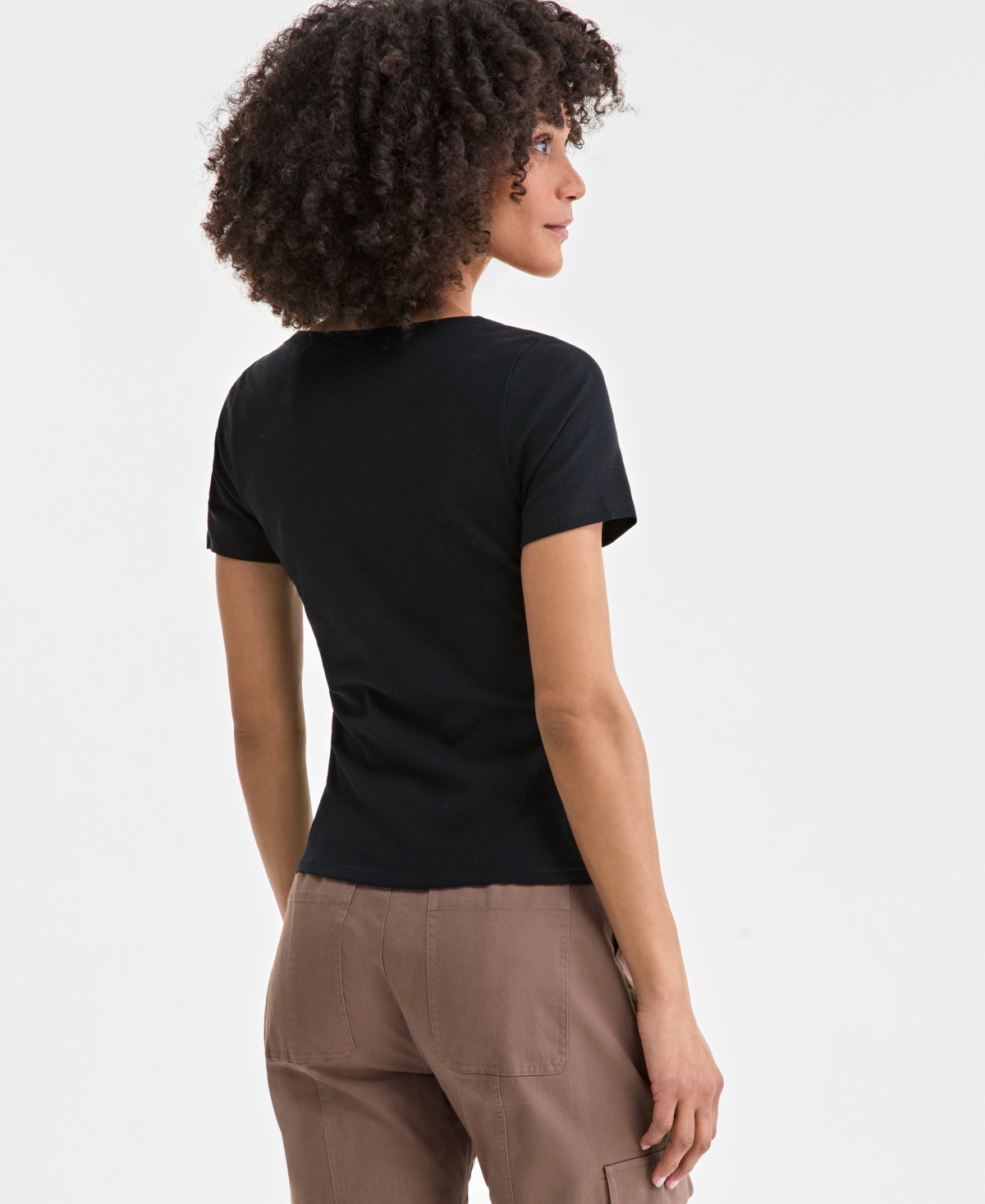 On 34th Women's Snap-front Rib-knit Top, Exclusively At Macy's In Deep Black