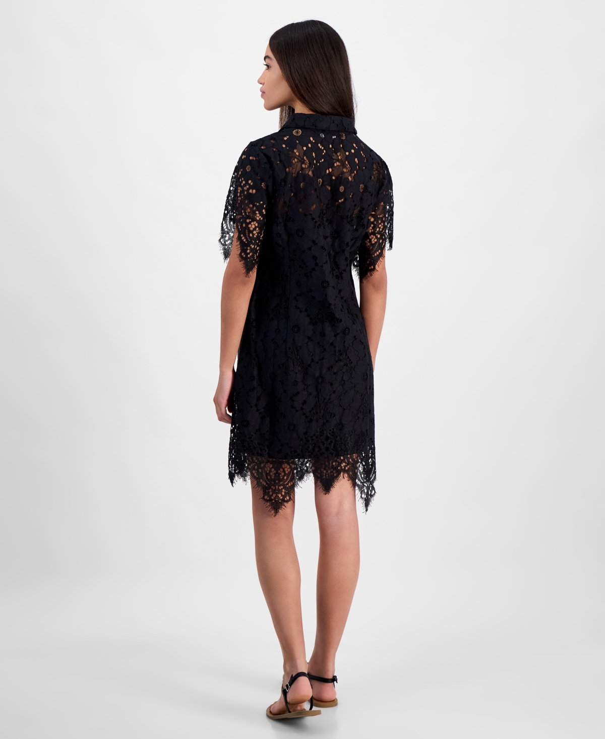 TINSEL JUNIORS' LACE BUTTON-FRONT SHORT-SLEEVE SHIRTDRESS 