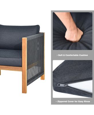 8 PCS Acacia Wood Patio Conversation Set w/Cushions for Garden