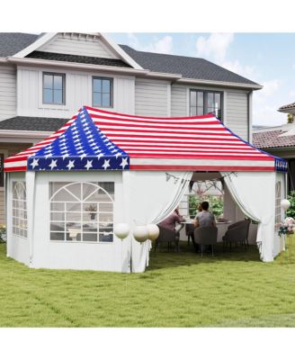 22.3 x 16.4ft Party Tent Wedding Tent w/ 6 Windows, American Flag