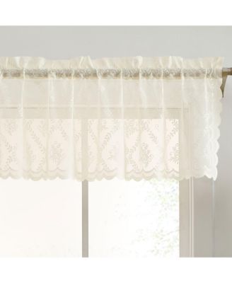 Isabella Floral Rod Pocket Lace Semi Sheer Voile Short Valance for Small Windows, Kitchen & Bathroom - 54 x 18 Inch Long (Ivory Valance)