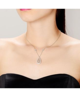 Sterling Silver White Gold Plated with Clear Cubic Zirconia Teardrop Necklace
