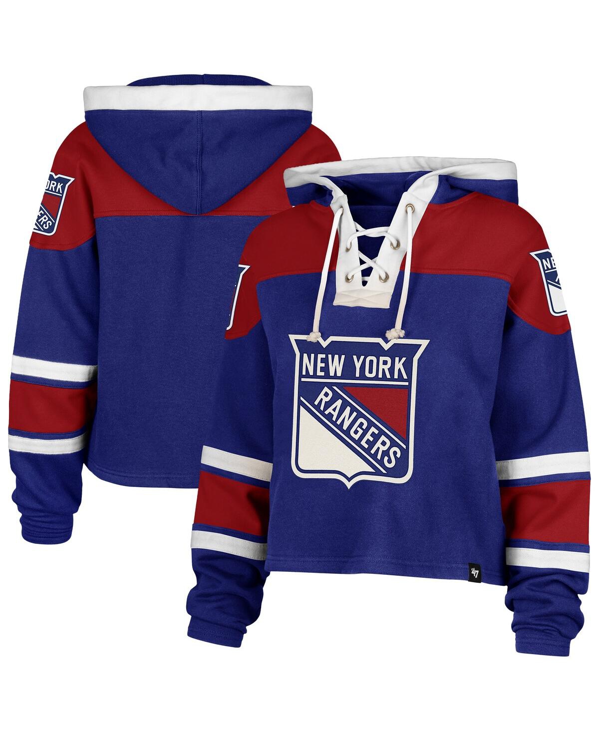 Women's Blue New York Rangers Cropped Superior Lacer Pullover Hoodie - Blue