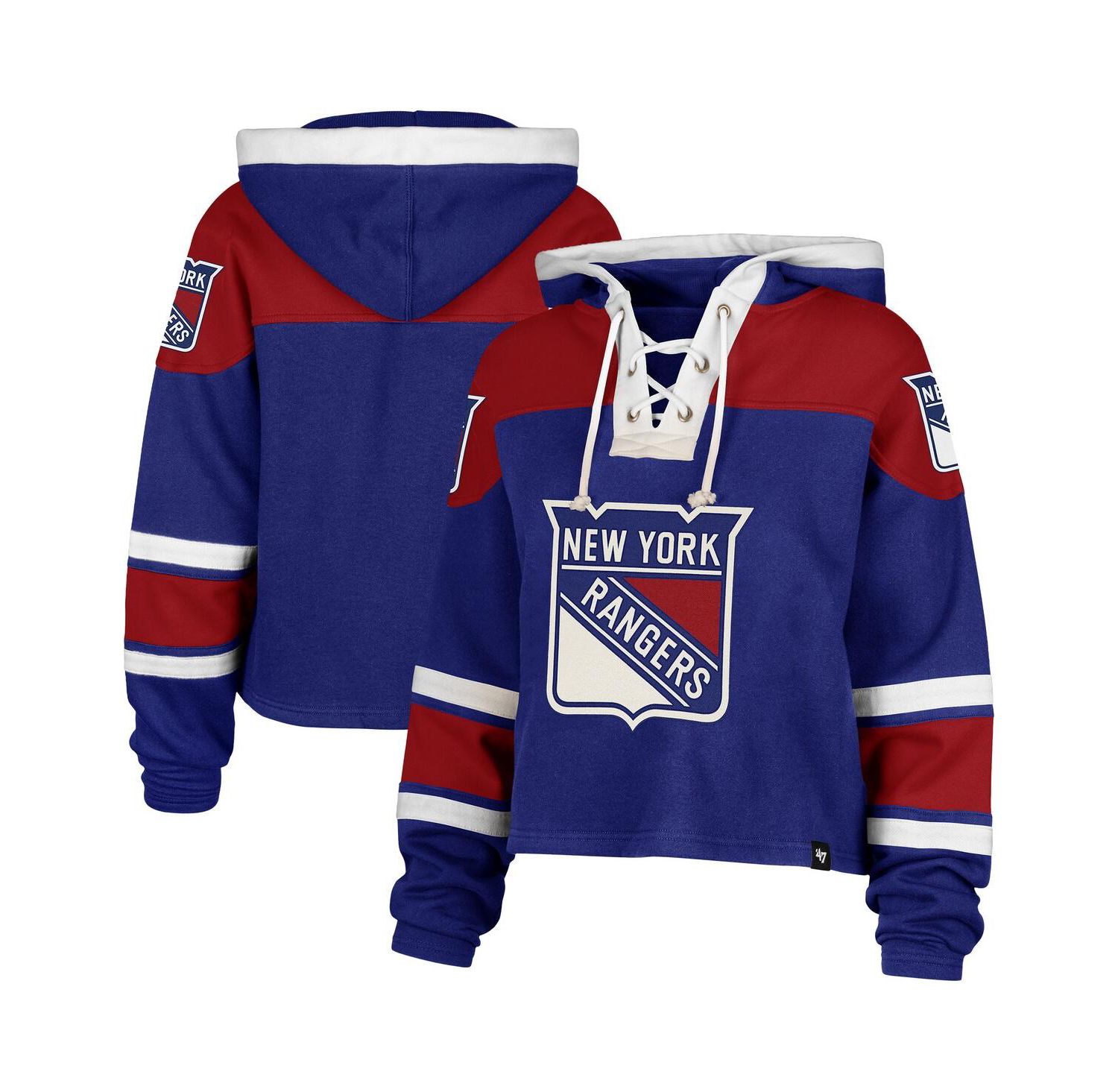 Women's Blue New York Rangers Cropped Superior Lacer Pullover Hoodie