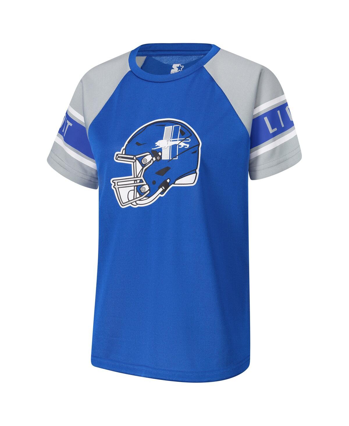 Shop Starter Women's Blue Detroit Lions 1st Rounder Color Block Raglan Top