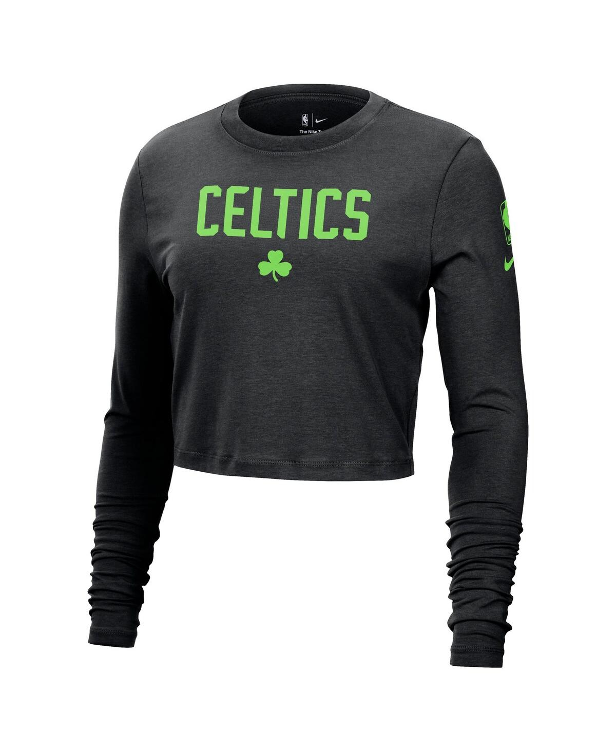 Nike Women's Black Boston Celtics 2024/25 City Edition Essential Logo Slim Fit Long Sleeve Cropped T-shir In Black