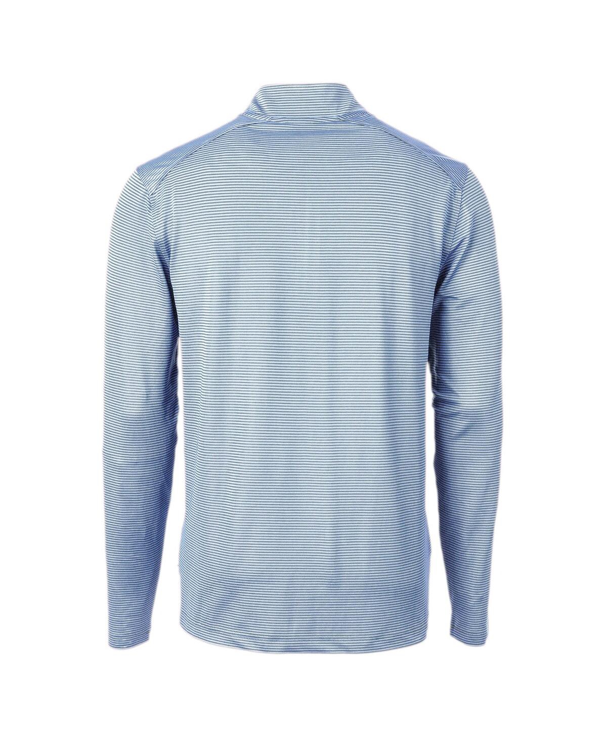 Cutter & Buck Men's Light Blue/navy Atlanta Braves Virtue Pique Micro Stripe Quarter-zip Pullover Top In Light Blue,navy