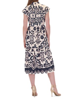 Women's Printed Belted Fit & Flare Dress