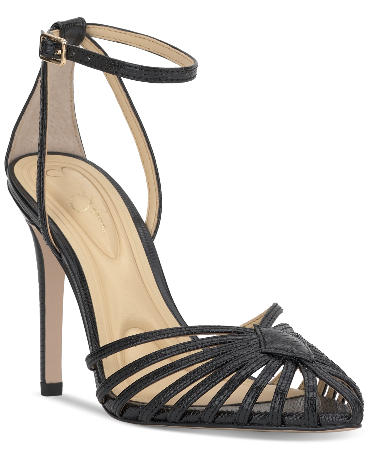 Jessica Simpson Paveri Ankle Strap Pointed Toe Pump In Black Lizard